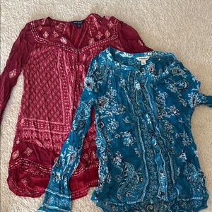 LUCKY BRAND LOT Red and Blue Boho Blouses Size Small